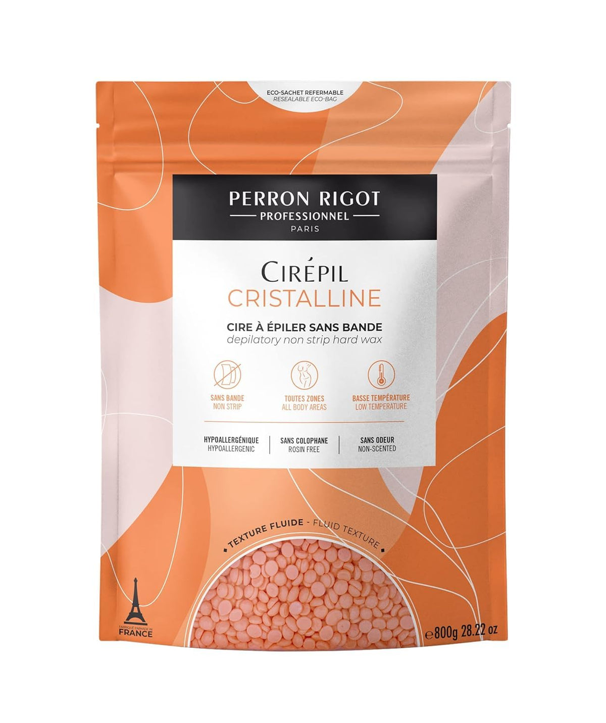 Cirepil Cristalline front bag showing product and weight, clear hypoallergenic benefits