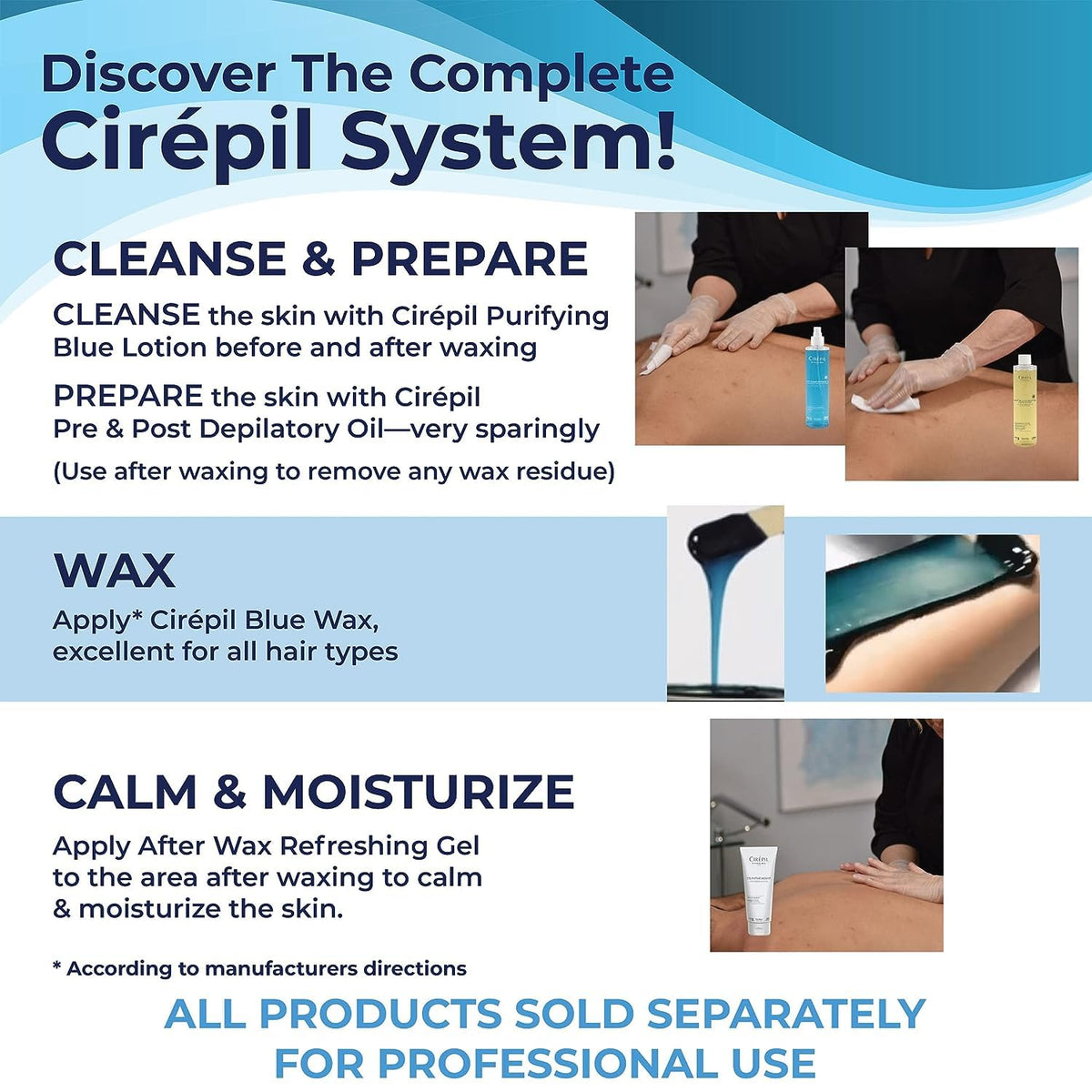 Salon treatment scene using Cirepil blue wax depicting professional, calm waxing service