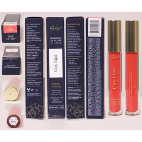 City Beauty product flatlay with tube and applicator for styling and care