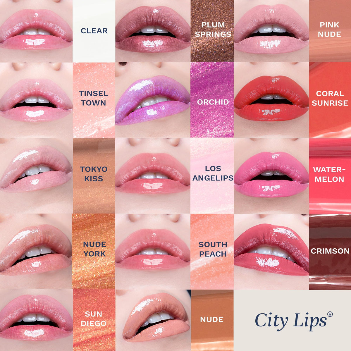 City Beauty City Lips clear reflective high-shine swatch illustrating instant glossy finish