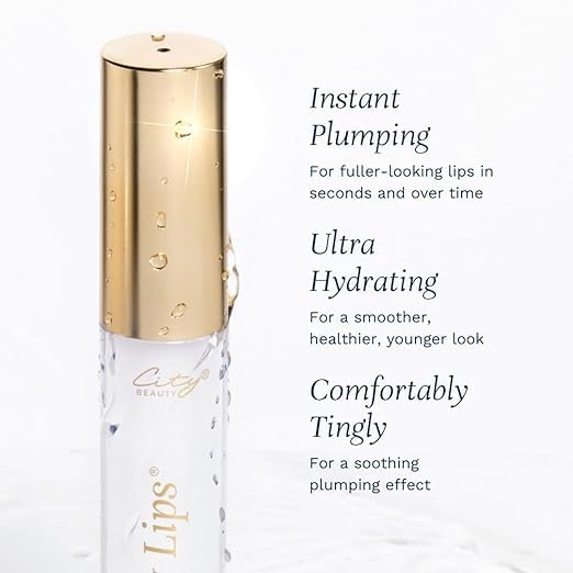 City Beauty City Lips clear size comparison with hand showing compact travel-friendly tube