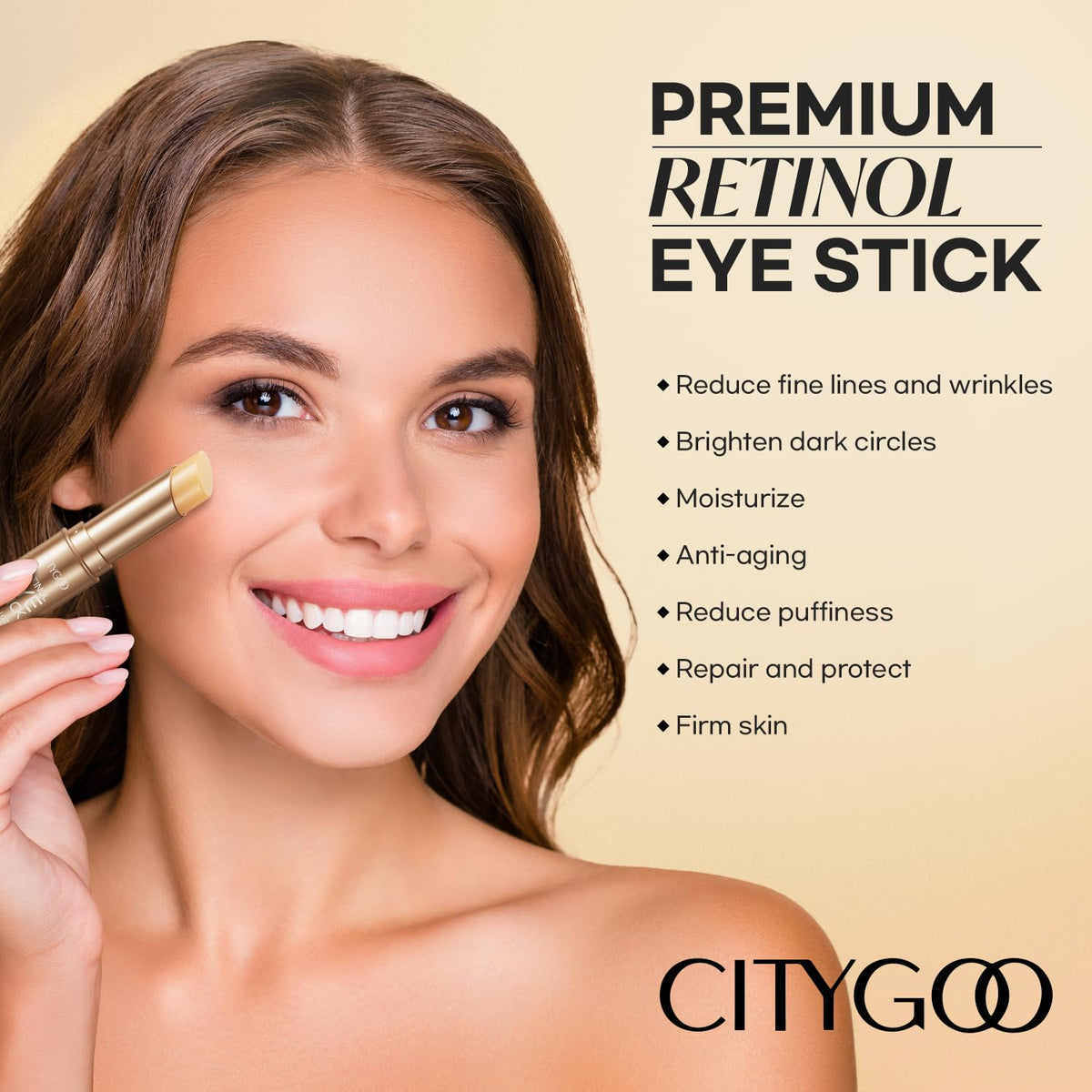 CITYGOO retinol eye stick side profile with cap on highlights travel-friendly shape