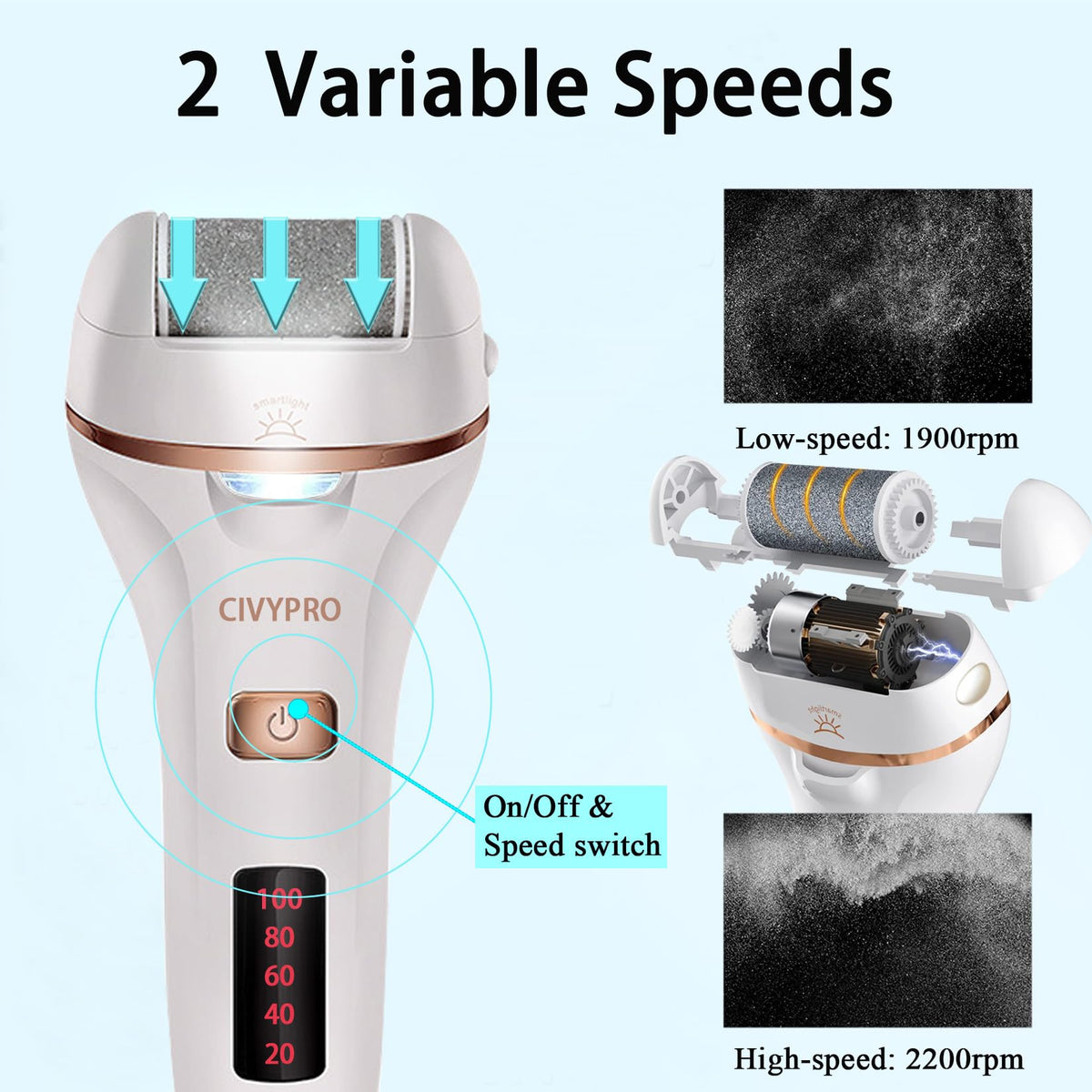 CIVYPRO electric file used in shower showing waterproof convenience and safety