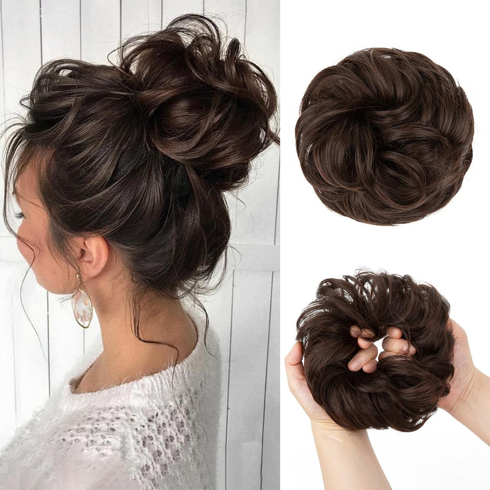 CJL HAIR front view dark chocolate bun showing full volume benefit