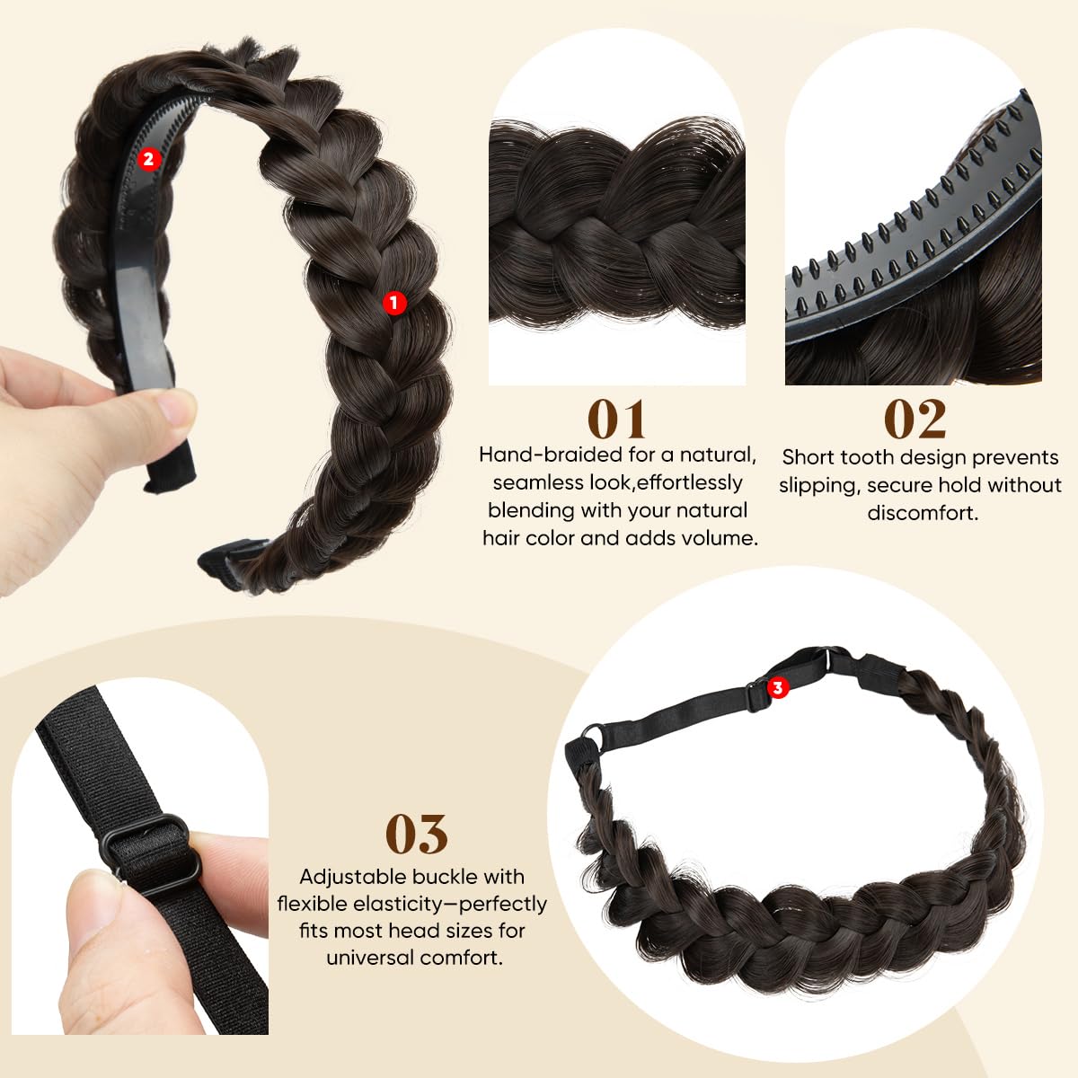 CJL HAIR elastic braided band stretched flat to show flexible fit and comfortable hold