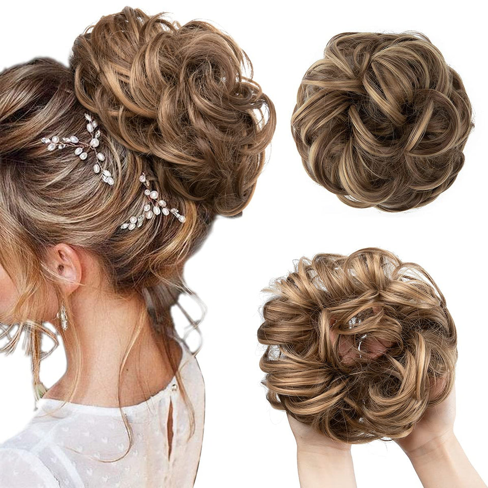 CJL HAIR front view of messy bun piece showing full shape and quick styling benefit