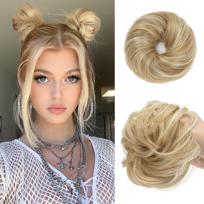 CJL HAIR front packaging showing two dirty blonde mini bun pieces for quick volume