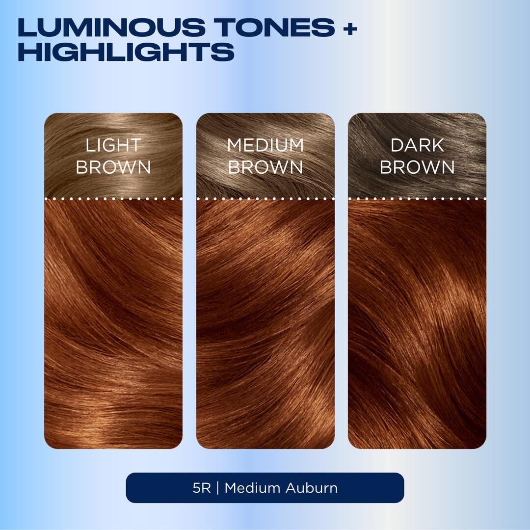 Clairol Nice'n Easy hair swatches showing multi-tone auburn dimension and depth