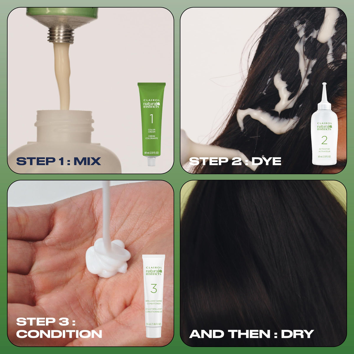 Gloves and applicator components from Clairol kit arranged for safe, easy at-home use and control