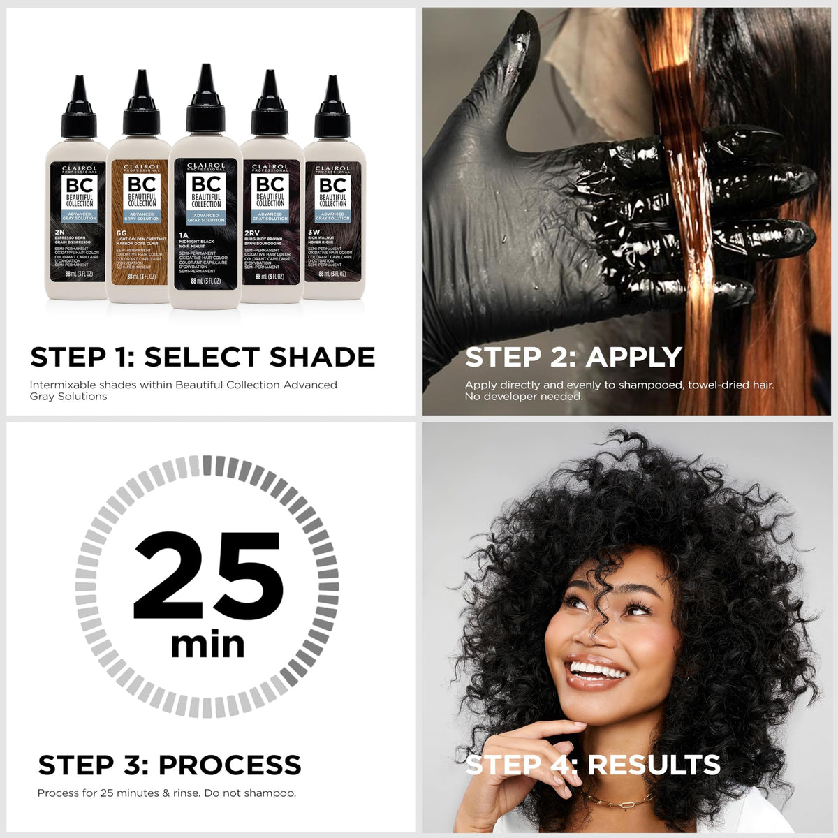 Clairol Professional application on hair strand demonstrating coverage