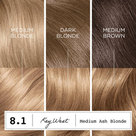 Clairol ash-blonde swatch strand showing multidimensional cool tones
