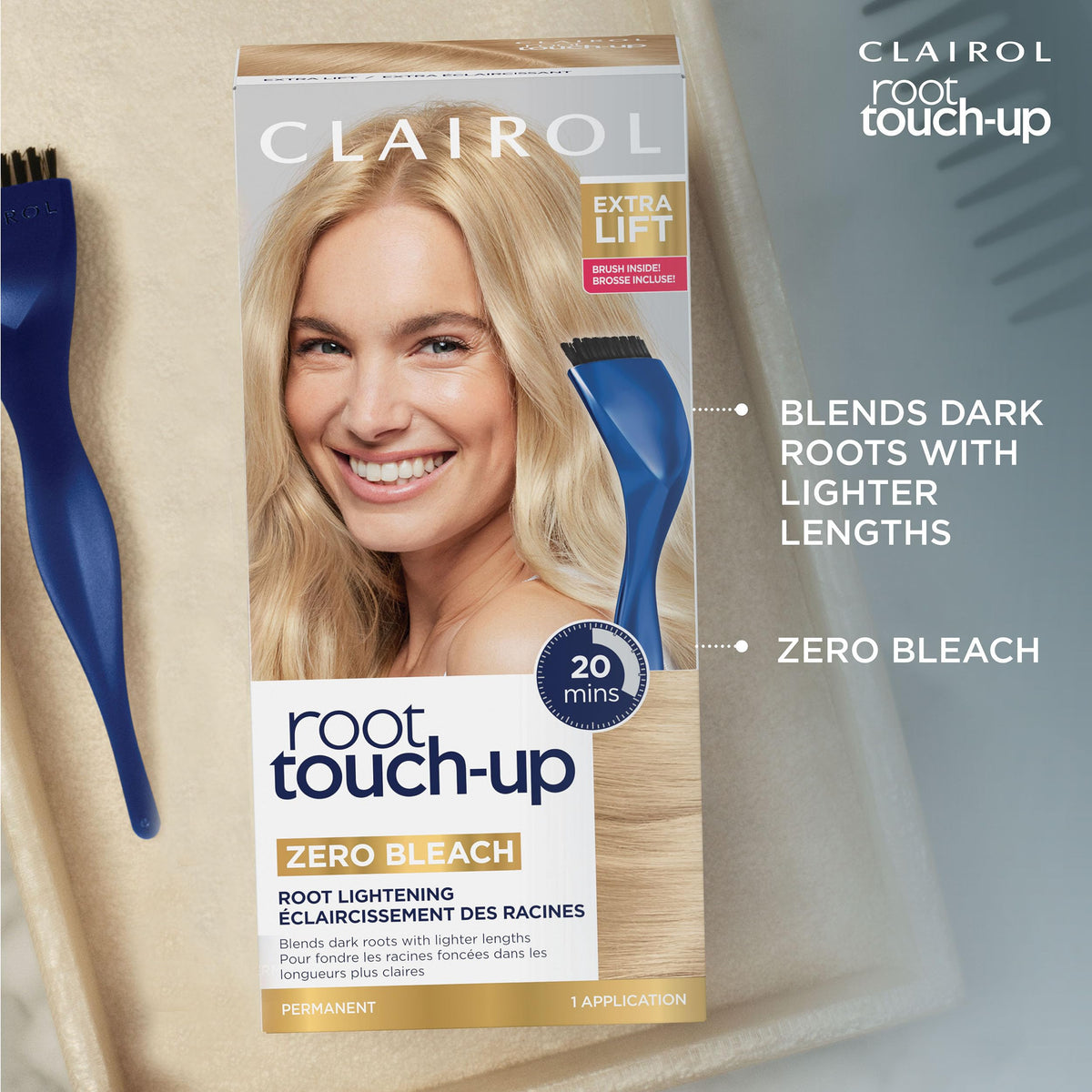 Clairol before and after roots comparison demonstrating blended results