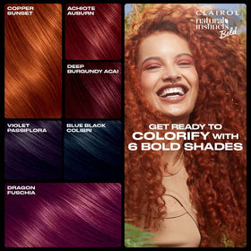Before and after on dark base showing Clairol delivers visible blue-black depth