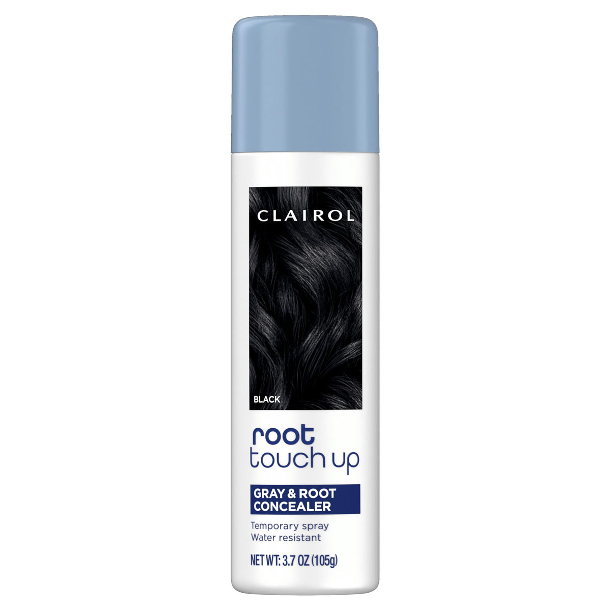 Clairol Black front packaging showing compact spray can and benefits