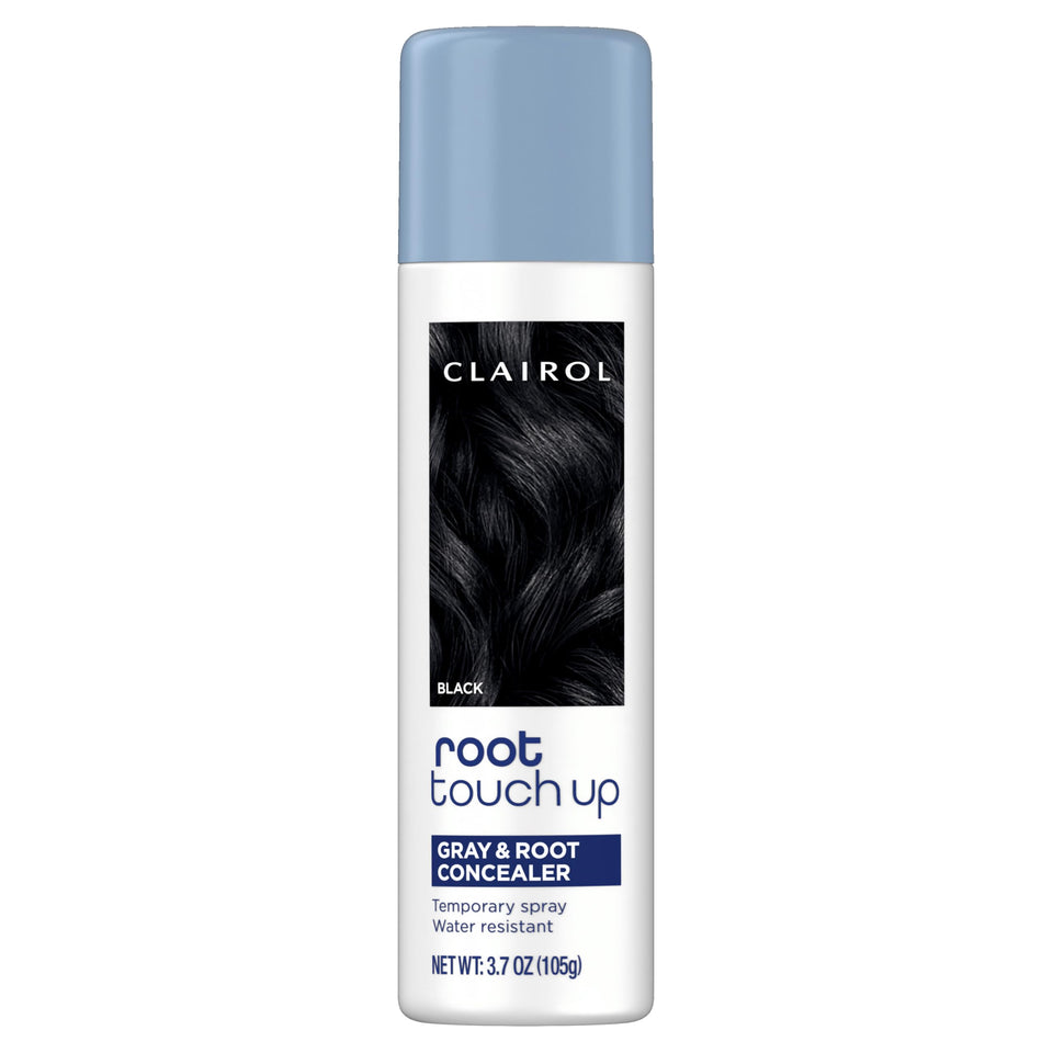 Clairol Black front packaging showing compact spray can and benefits