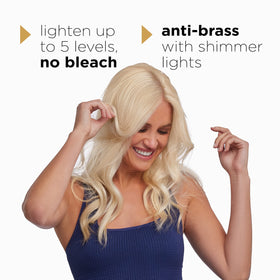 Clairol visible before and after hair lift showing brighter blonde