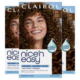 Clairol box front showing 5G medium golden brown shade and benefits