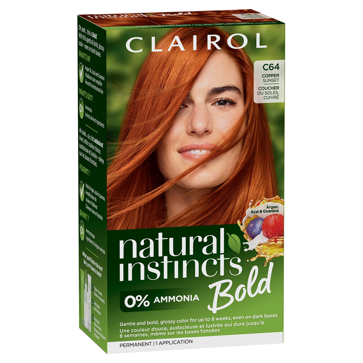 Clairol front packaging showing C64 Copper Sunset and benefits