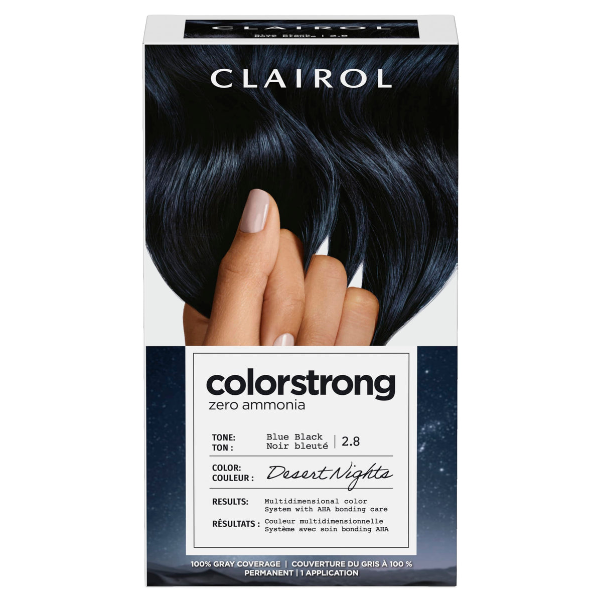 Clairol ColorStrong front packaging showing Desert Nights shade and kit benefits