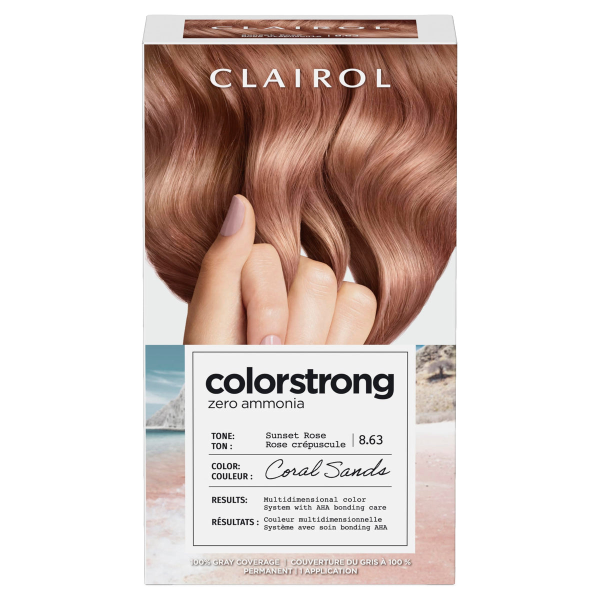 Clairol ColorStrong front packaging showing kit and shade benefits