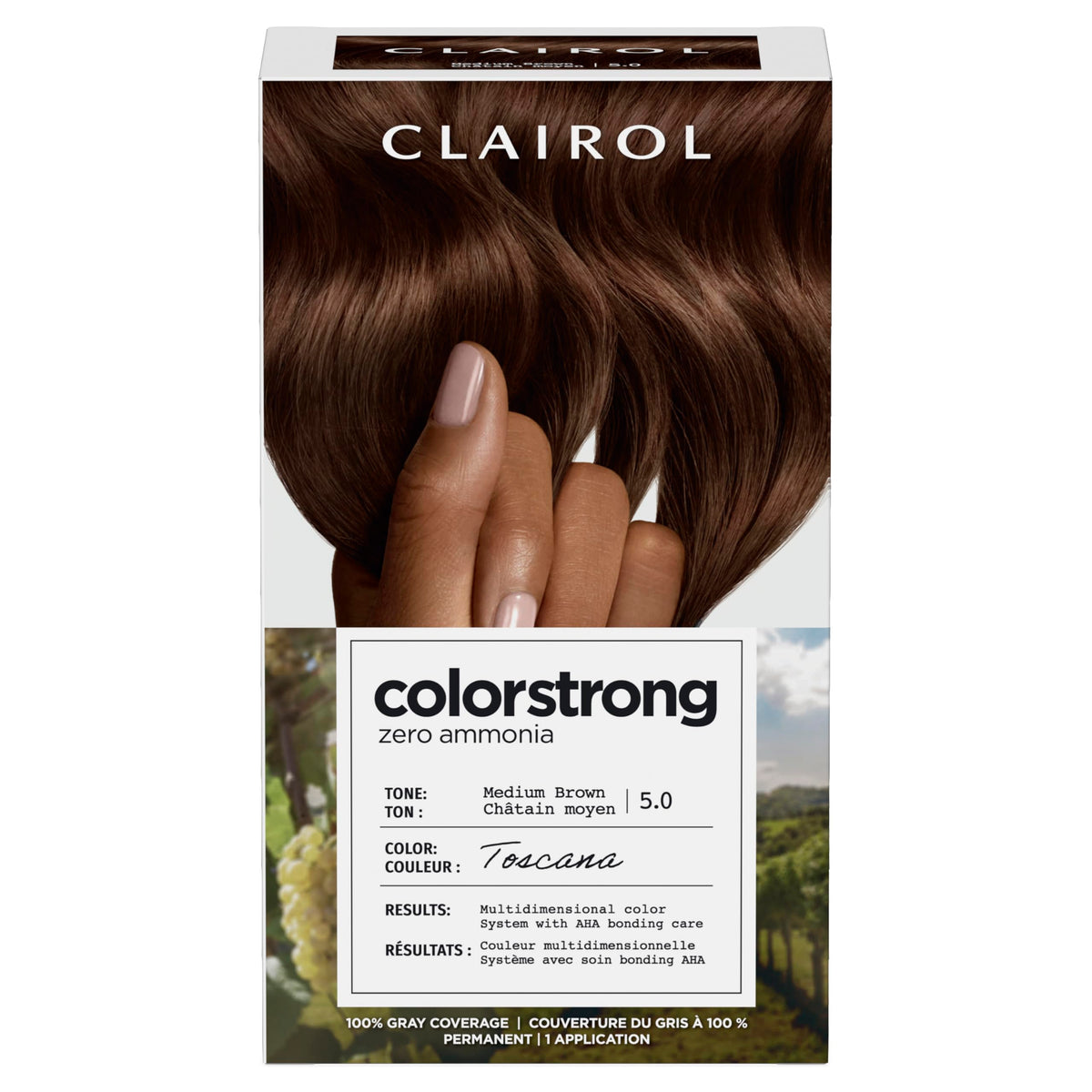 Clairol ColorStrong front packaging showing kit components and benefits