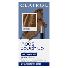 Clairol compact front view showing light brown shade and portable convenience