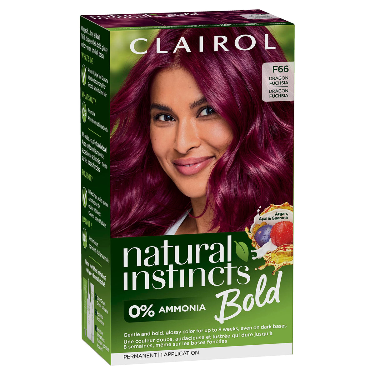 Clairol front packaging showing Dragon Fuchsia and gloss benefits