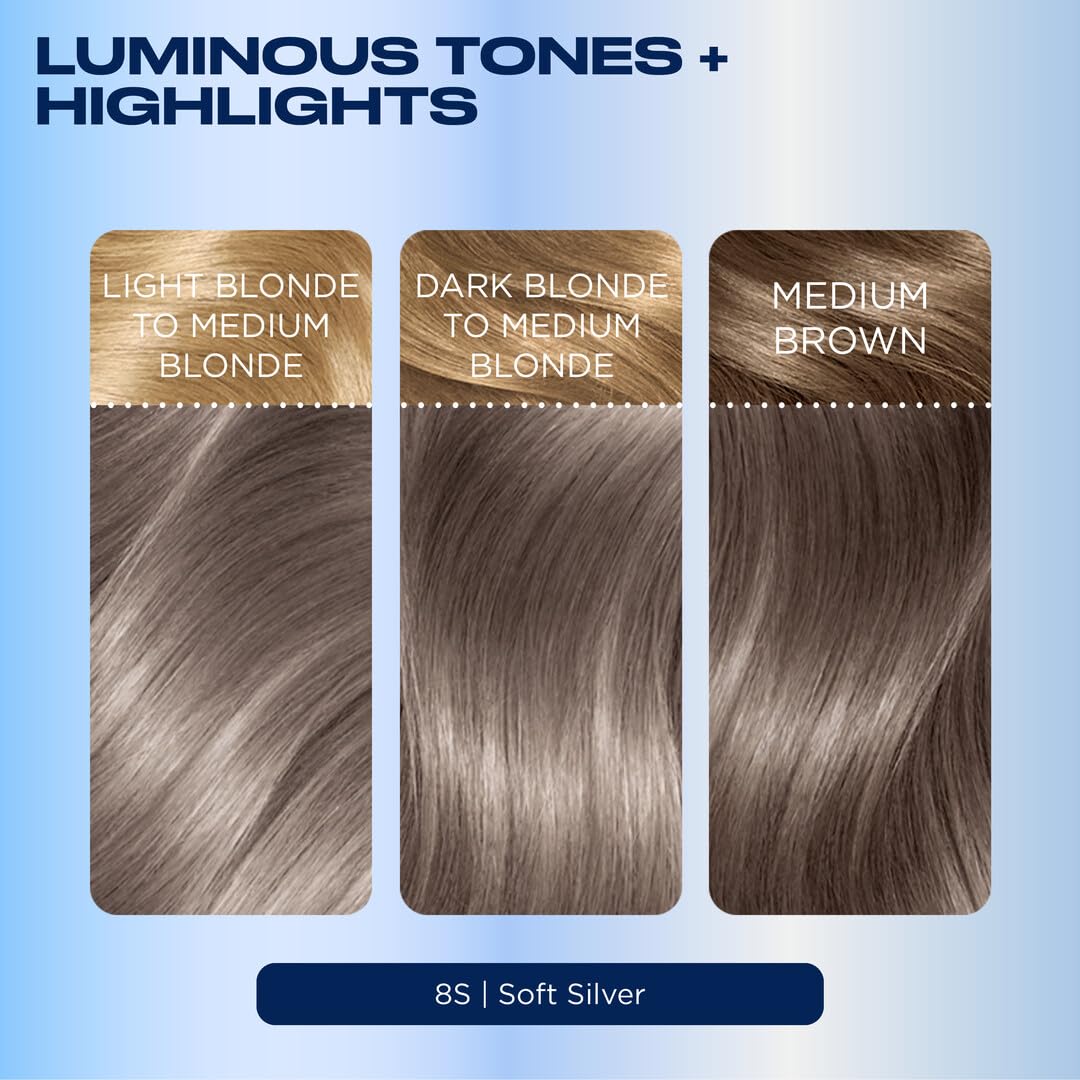 Clairol finished soft silver hair front view highlighting natural dimension