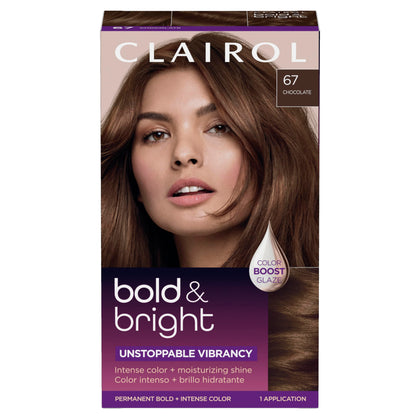Clairol front package showing bold chocolate color and kit contents for vibrant results