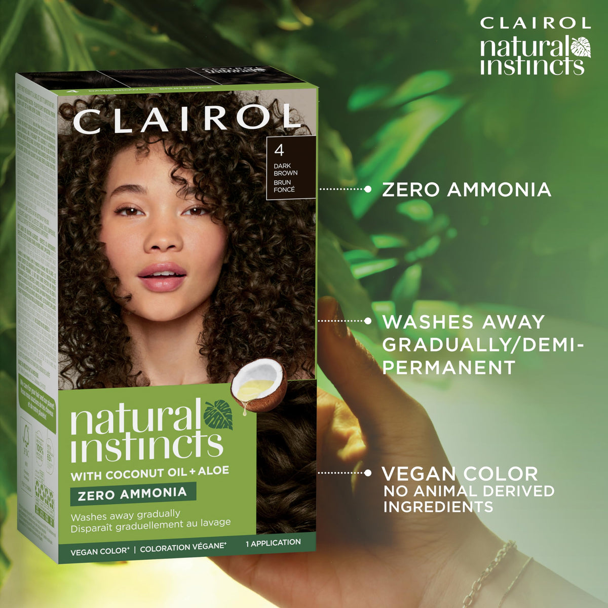 Before and after portrait showing Clairol Natural Instincts auburn color results