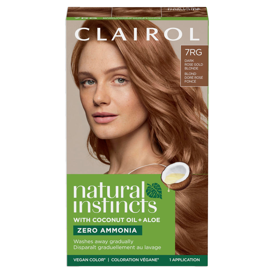 Clairol Natural Instincts front box showing shade 7RG and benefits