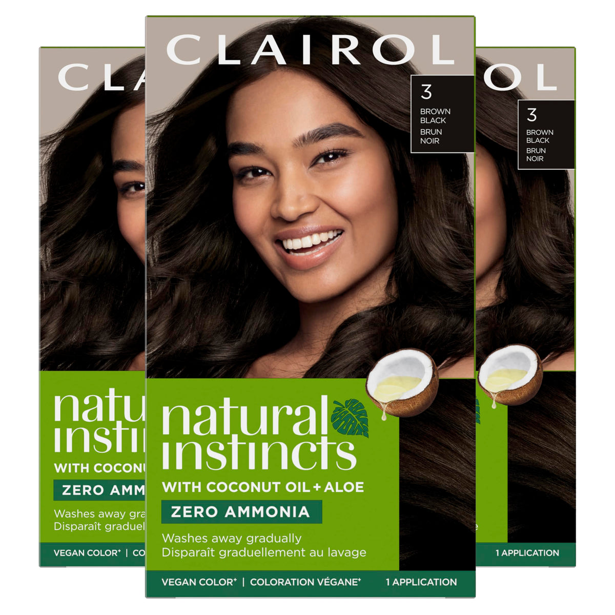 Clairol Natural Instincts front packaging shows shade and benefits for easy selection