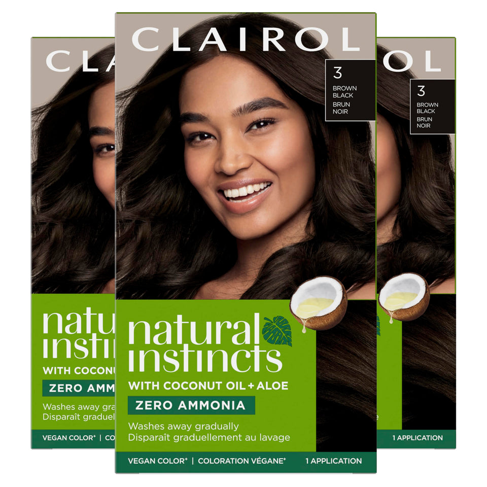 Clairol Natural Instincts front packaging shows shade and benefits for easy selection