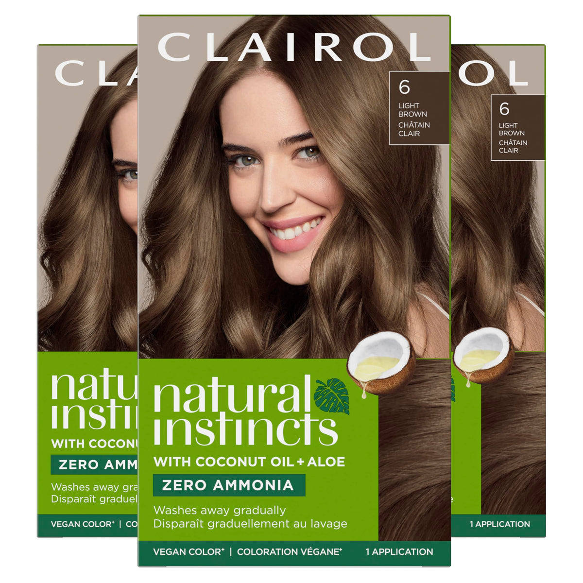 Clairol Natural Instincts front packaging showing shade and benefits