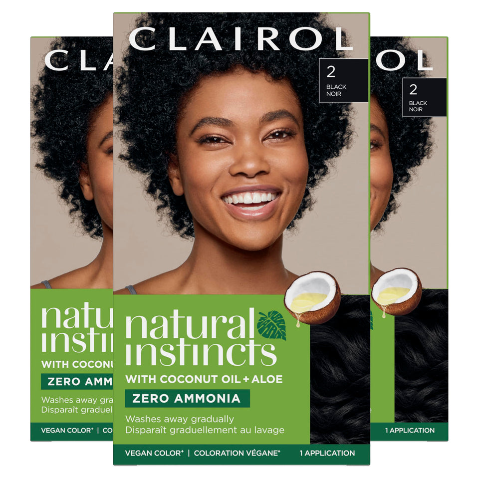 Clairol product front packaging showing shade 2 Black and benefits