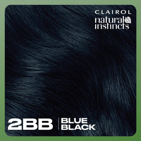 Clairol Natural Instincts lifestyle model with blue-black hair showing glossy finish