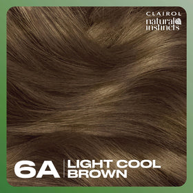 Clairol Natural Instincts shade swatch strip illustrating Light Cool Brown result