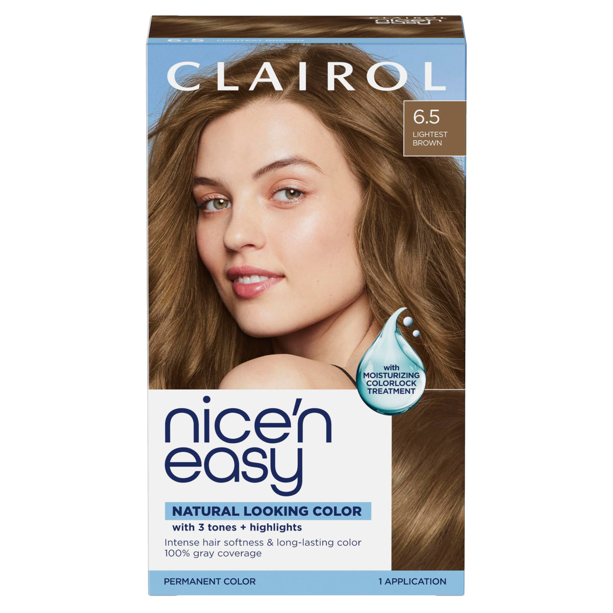 Clairol Nice'n Easy front packaging showing product name and shade benefits