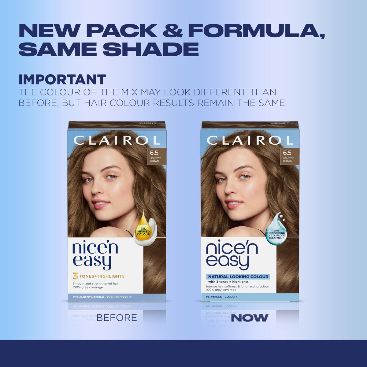 Clairol Nice'n Easy opened box with components visible for easy home use