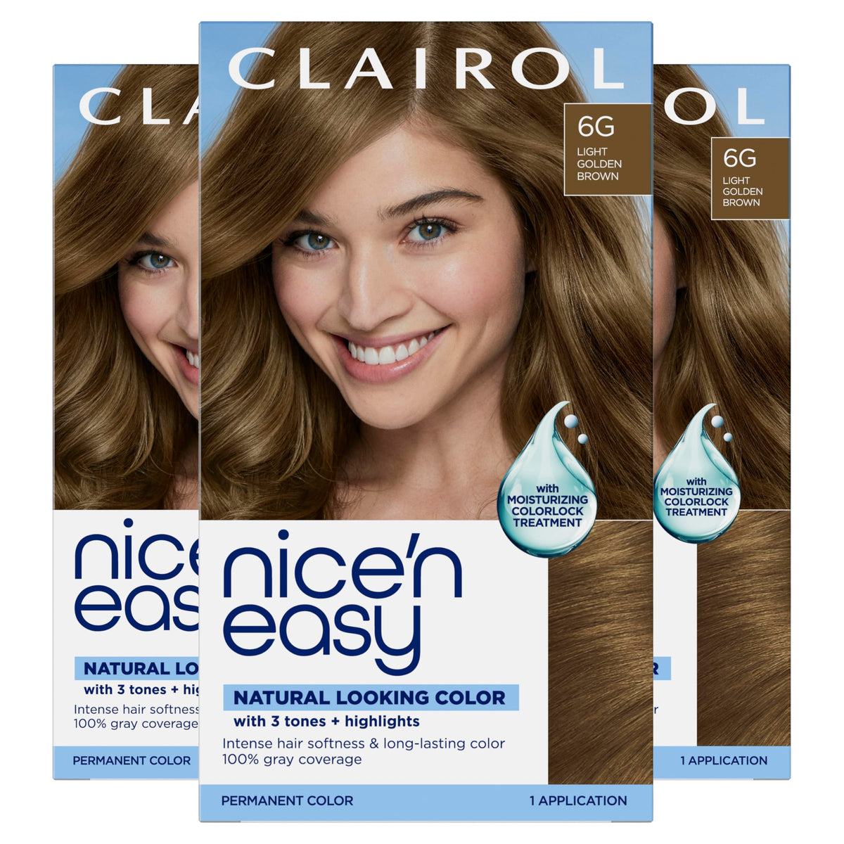 Clairol Nice'n Easy front packaging showing shade and benefits