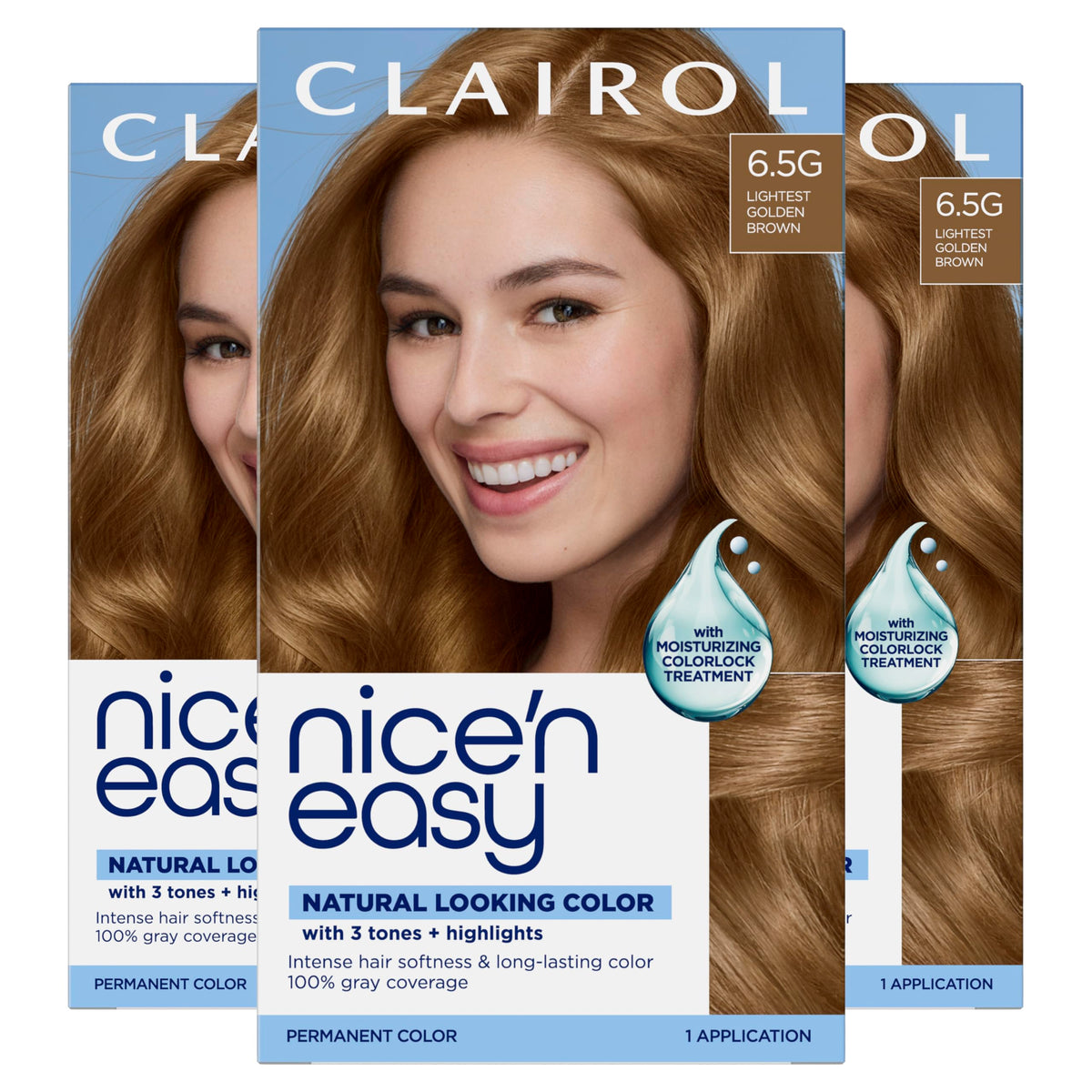 Clairol Nice'n Easy front packaging showing shade and benefits