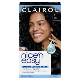 Clairol Nice'n Easy front packaging showing shade 2 Black and benefits