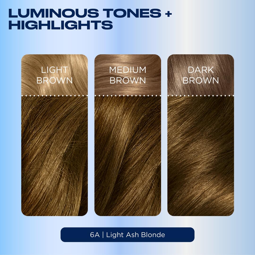 Before and after using Clairol Nice'n Easy 6A showing gray coverage benefit