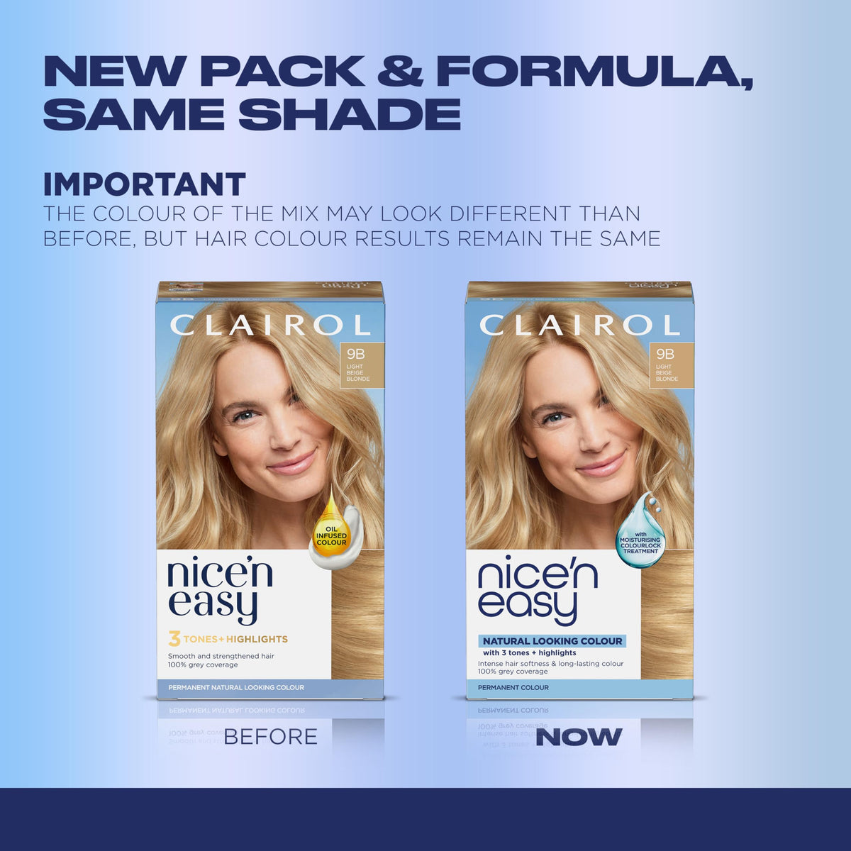 Clairol kit contents displayed with gloves and instructions for easy application