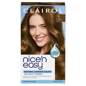 Clairol front packaging showing 6 Light Brown and kit benefits for easy selection