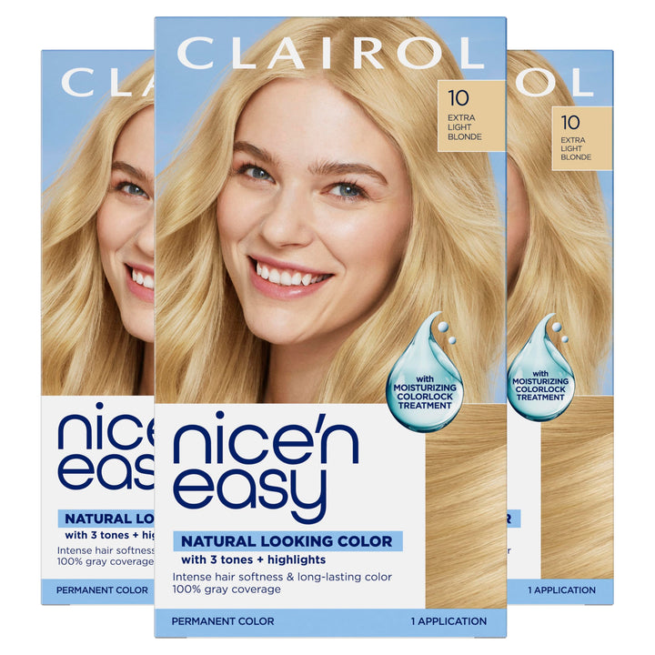 Clairol Nice'n Easy front packaging showing shade and pack benefits