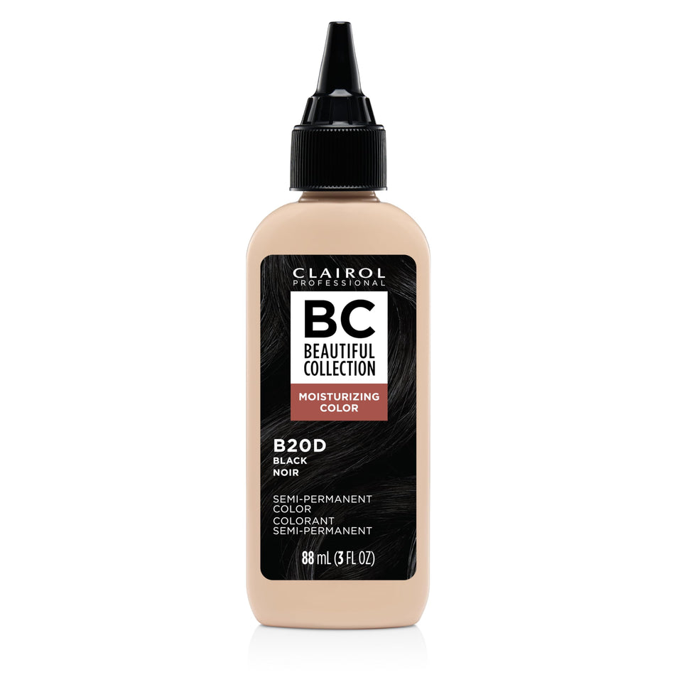 Clairol Professional 20D Black front bottle showing product and shade benefit shine