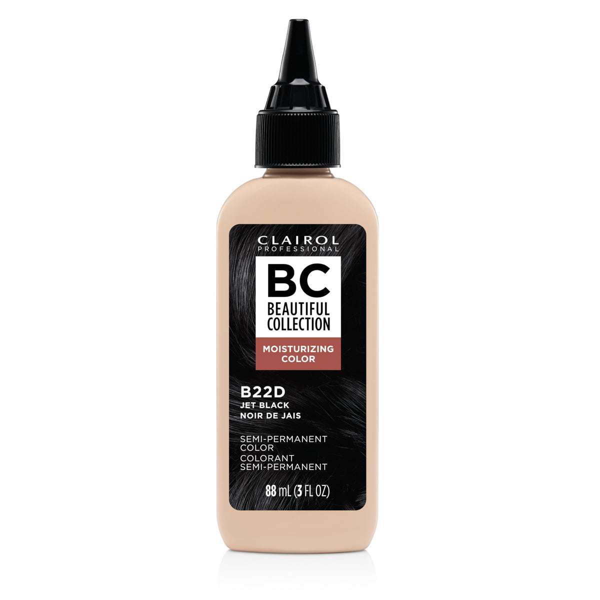 Clairol Professional front packaging showing shade 22D Jet Black and benefits