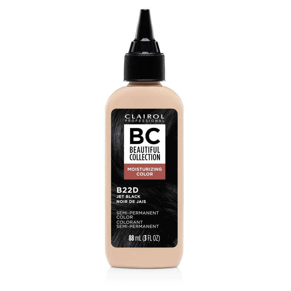 Clairol Professional front packaging showing shade 22D Jet Black and benefits