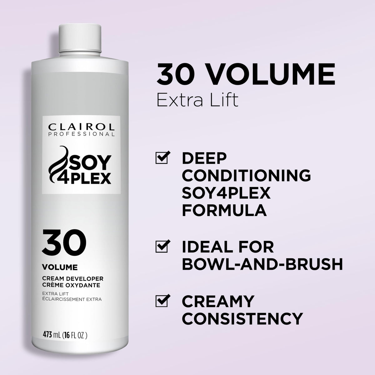 Clairol Professional developer cream texture close-up showing smooth consistency for even mixing benefit